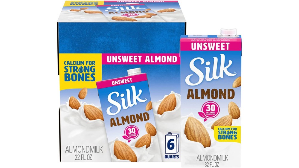 A 6-pack of Silk almond milk 30-cal.